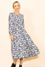PinkBlush Elegant Floral Maternity Midi Dress with Side Pockets for Expecting Moms - Apparel & Accessories > Clothing > Dresses