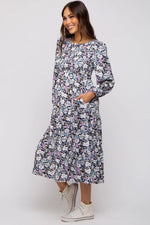 PinkBlush Elegant Floral Maternity Midi Dress with Side Pockets for Expecting Moms - Apparel & Accessories > Clothing > Dresses