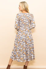 Taupe Floral Smocked Tiered Midi Dress by PinkBlush