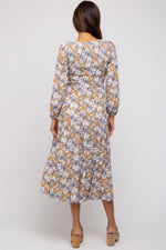 Taupe Floral Smocked Tiered Maternity Midi Dress by PinkBlush