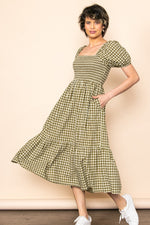 Olive Gingham Smocked Maternity Midi Dress by PinkBlush at Everetts Place