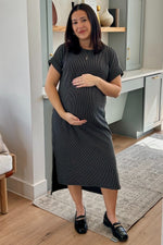 Charcoal Ribbed Short Sleeve Maternity Midi Dress by PinkBlush at Everetts Place
