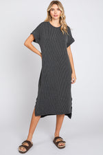 Charcoal Ribbed Short Sleeve Maternity Midi Dress by PinkBlush at Everetts Place