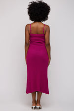PinkBlush Magenta Open Knit Crochet Midi Dress with Adjustable Straps for Summer Fashion - Apparel & Accessories > Clothing > Dresses