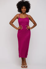 PinkBlush Magenta Open Knit Crochet Midi Dress with Adjustable Straps for Summer Fashion - Apparel & Accessories > Clothing > Dresses