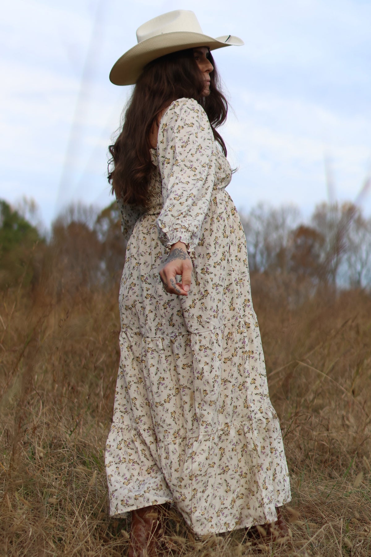 Smocked Long Sleeve Maternity Maxi Dress - Floral by PinkBlush (view 7 of 12)