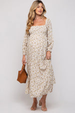 Smocked Long Sleeve Maternity Maxi Dress - Floral by PinkBlush (view 1 of 12)