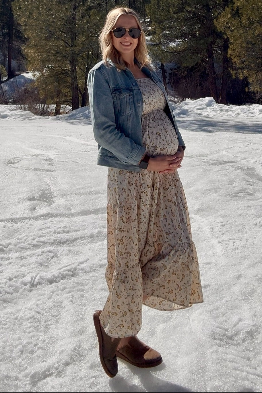 Smocked Long Sleeve Maternity Maxi Dress - Floral by PinkBlush (view 9 of 12)