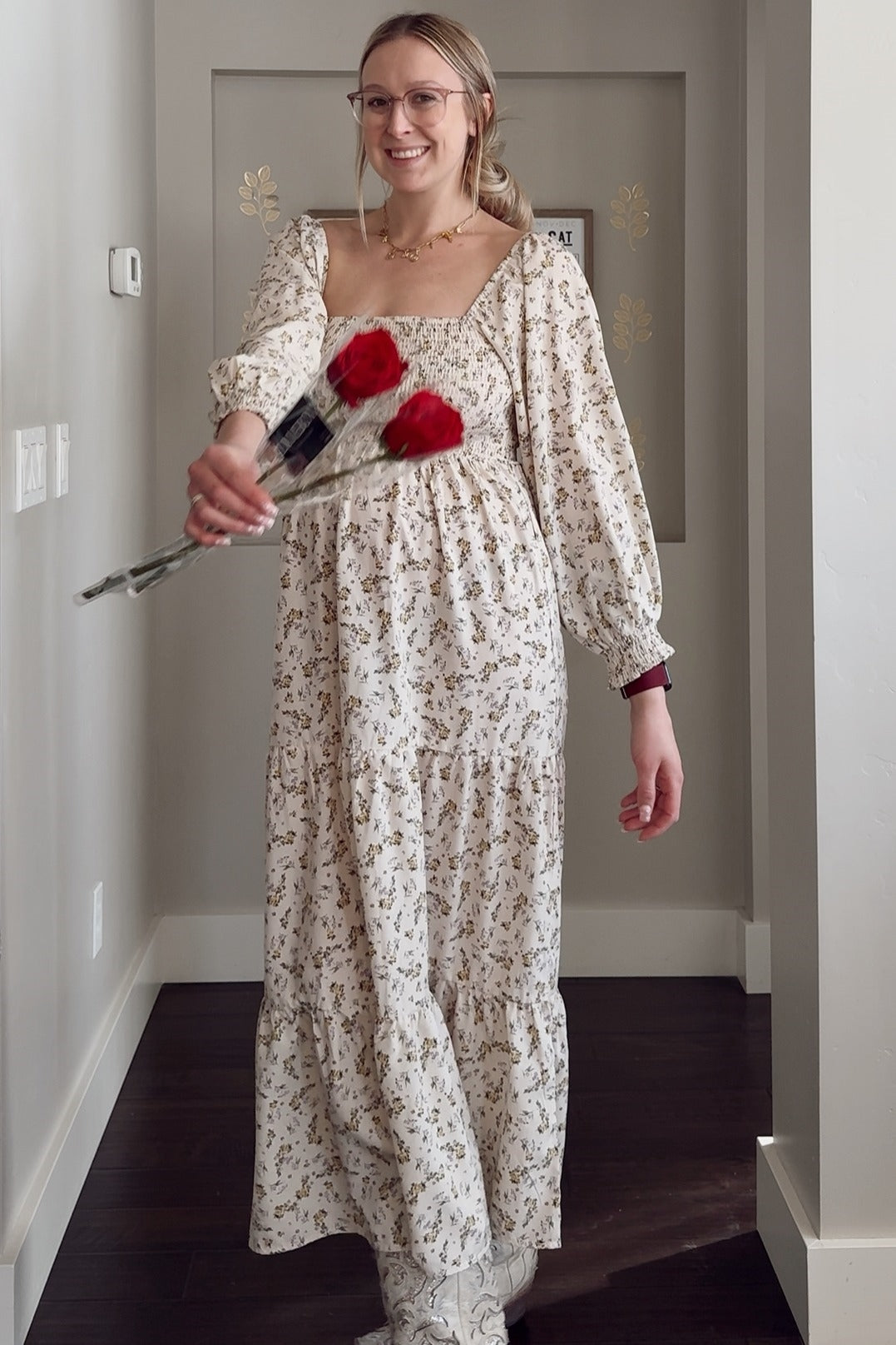 Smocked Long Sleeve Maternity Maxi Dress - Floral by PinkBlush (view 10 of 12)