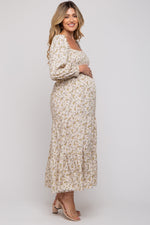 Smocked Long Sleeve Maternity Maxi Dress - Floral by PinkBlush (view 2 of 12)