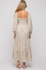 Smocked Long Sleeve Maternity Maxi Dress - Floral by PinkBlush (view 3 of 12)