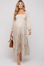 Smocked Long Sleeve Maternity Maxi Dress - Floral by PinkBlush (view 4 of 12)