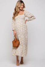 Smocked Long Sleeve Maternity Maxi Dress - Floral by PinkBlush (view 6 of 12)