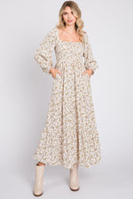 Smocked Long Sleeve Maternity Maxi Dress - Floral by PinkBlush (view 12 of 12)
