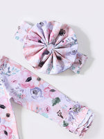 Organic Clover Cottage newborn flower canvas baby gown with matching headband.