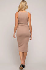 PinkBlush Mocha Fitted Knit Maternity Midi Dress with Square Neckline for Moms - Apparel & Accessories > Clothing > Dresses