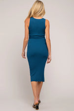 PinkBlush PinkBlush Teal Fitted Knit Maternity Midi Dress with Square Neckline for Moms - Apparel & Accessories > Clothing > Dresses