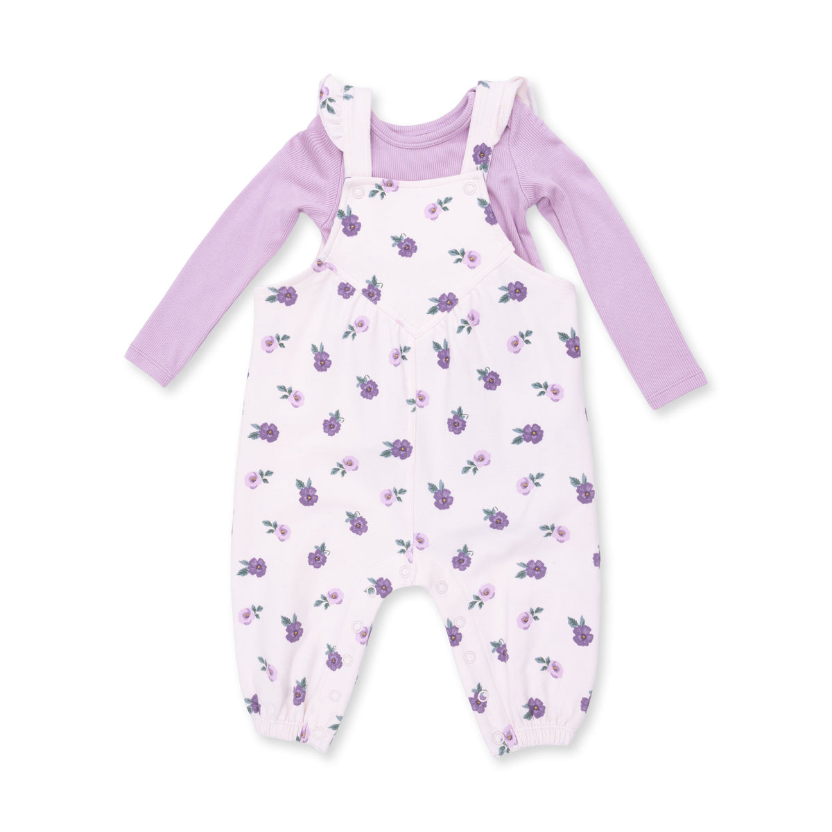 Violetta Floral - Ruffle V-Overalls and Long Sleeve Bodysuit by Angel Dear