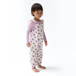 Baby two-piece set with Violetta floral ruffle V-overalls, adjustable straps, elastic cuffs, and long sleeve bodysuit