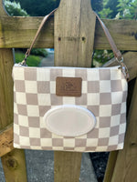Wipes Clutch In Tan Check Multi Compartment Wet Bag For Diapering The Good Village Cloth Co. 