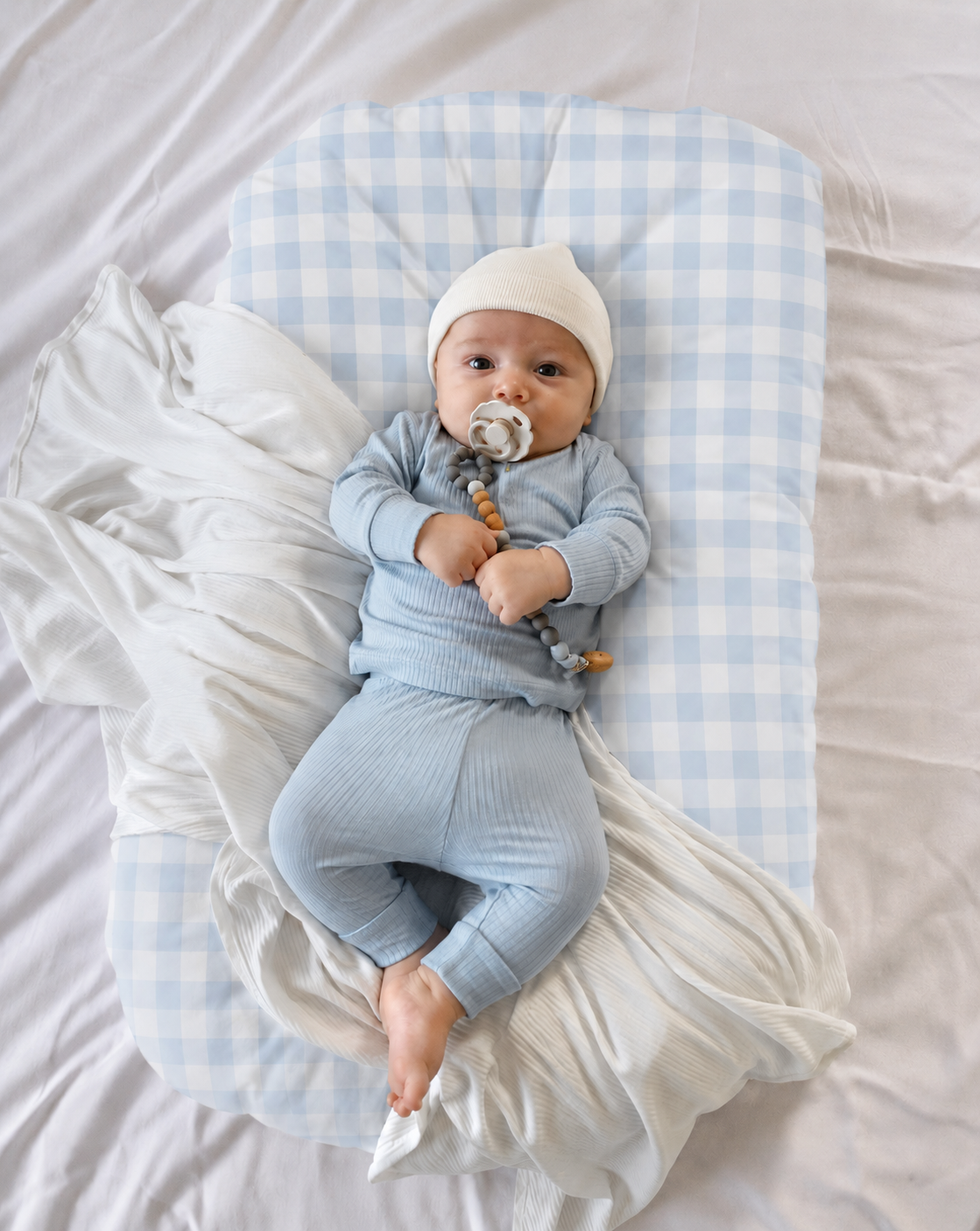 Blue Checkered Ruffle Baby Lounger Cover by Little Mae & Co at Everetts Place