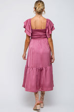 Mauve Satin Flutter Sleeve Maternity Midi Dress by PinkBlush at Everetts Place