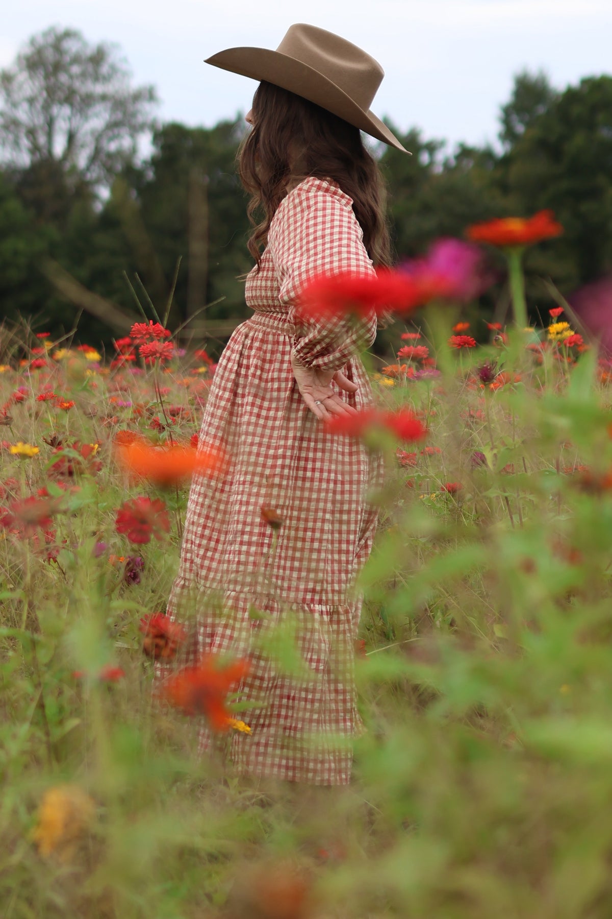 Rust Gingham Long Sleeve Maternity Midi Dress by PinkBlush (view 9 of 13)