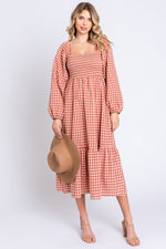Rust Gingham Long Sleeve Maternity Midi Dress by PinkBlush (view 13 of 13)