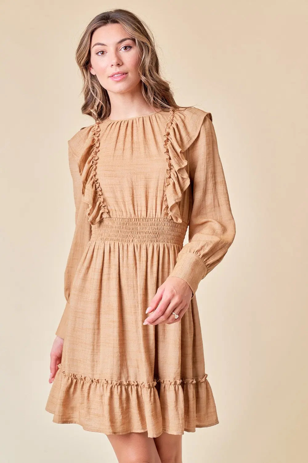PinkBlush PinkBlush Sand Ruffle Woven Dress for Effortless Elegant Style - Apparel & Accessories > Clothing > Dresses