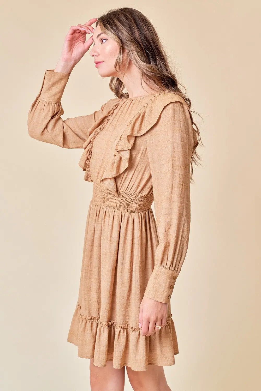 PinkBlush PinkBlush Sand Ruffle Woven Dress for Effortless Elegant Style - Apparel & Accessories > Clothing > Dresses