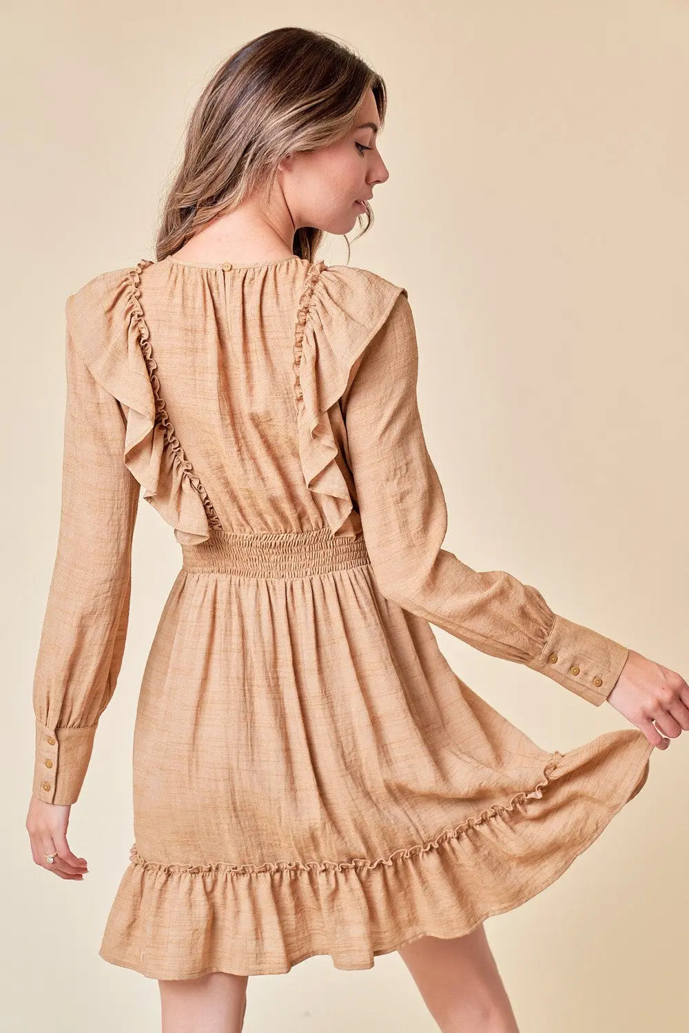 PinkBlush PinkBlush Sand Ruffle Woven Dress for Effortless Elegant Style - Apparel & Accessories > Clothing > Dresses