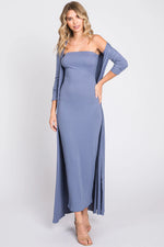 PinkBlush Stylish Blue Ribbed Dress Cardigan Set with Long Sleeve for Trendy Women - Apparel & Accessories > Clothing > Dresses