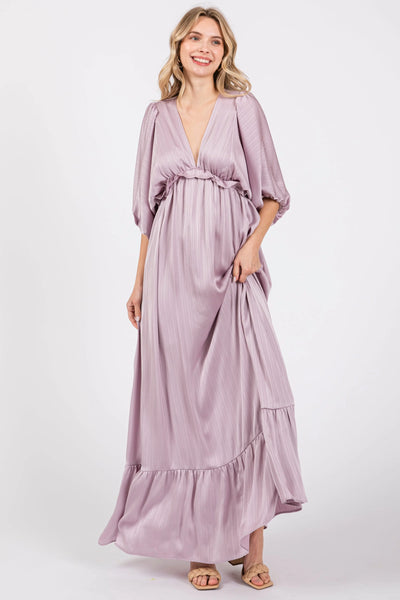 Elegant Lavender Striped Maxi Dress with Ruffle Accents for Modern Women