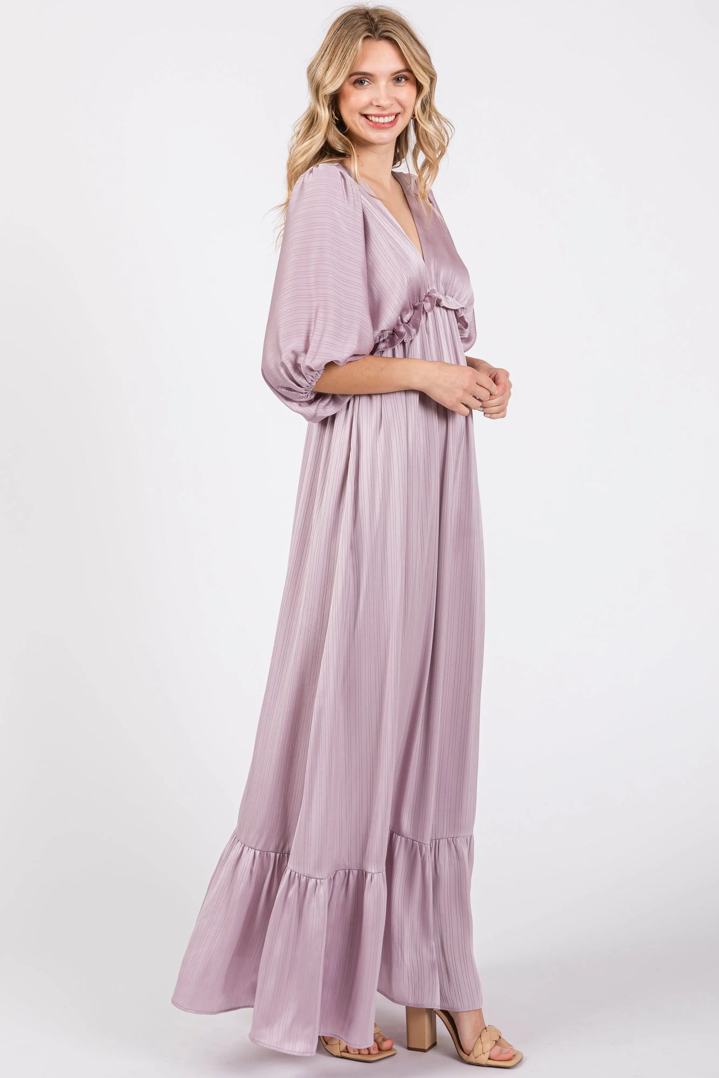 PinkBlush Elegant Lavender Striped Maxi Dress with Ruffle Accents for Modern Women - Apparel & Accessories > Clothing > Dresses