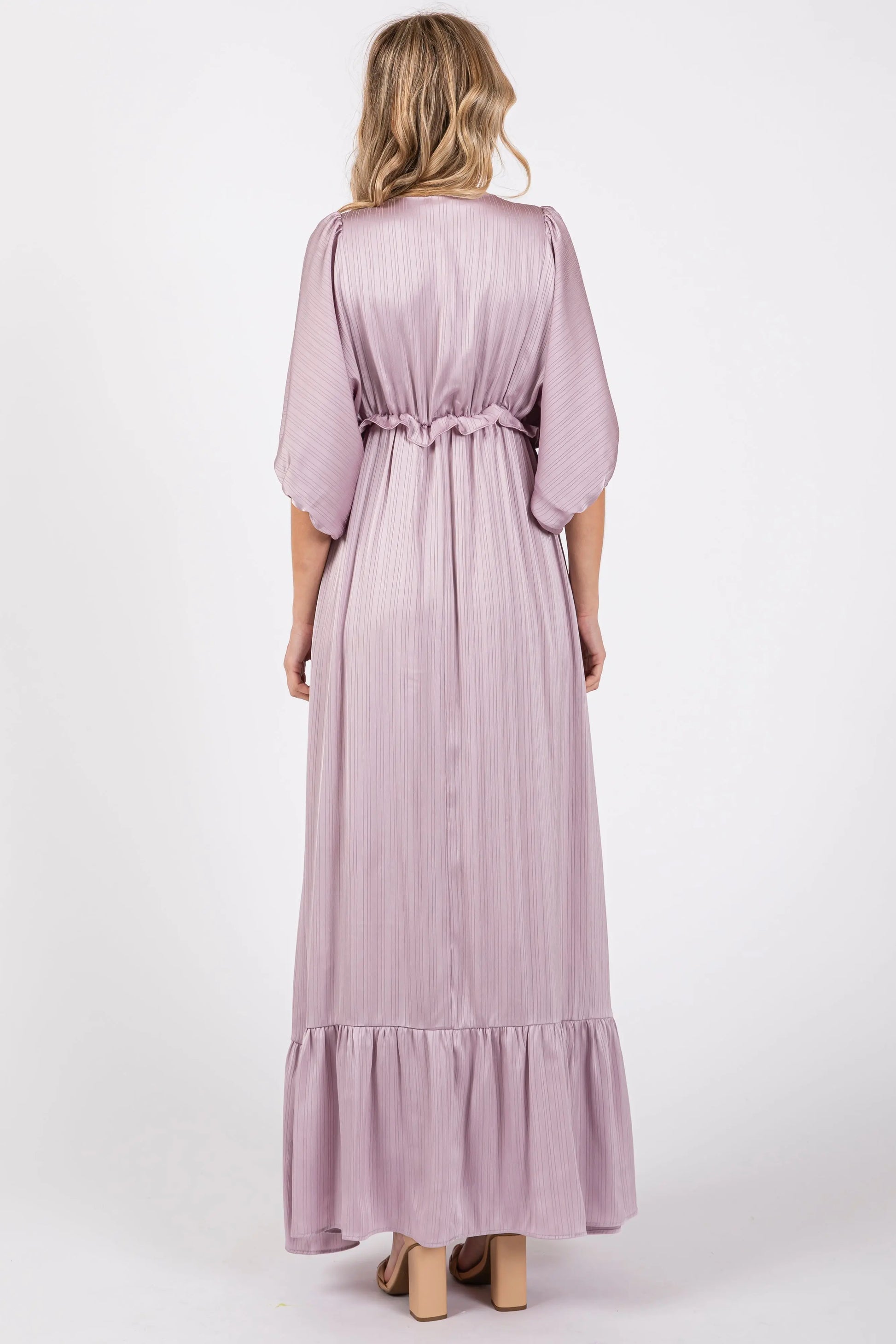 PinkBlush Elegant Lavender Striped Maxi Dress with Ruffle Accents for Modern Women - Apparel & Accessories > Clothing > Dresses