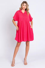 PinkBlush Coral Short Sleeve Dress with Tiered Back and Pockets for Summer Style - Apparel & Accessories > Clothing > Dresses
