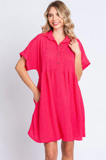 PinkBlush Coral Short Sleeve Dress with Tiered Back and Pockets for Summer Style - Apparel & Accessories > Clothing > Dresses