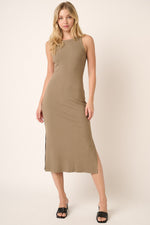 Taupe Ribbed Side Slit Tank Dress - Shoulder, Neck, Knee, One-piece garment, Fashion Model | Everetts Place
