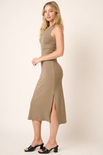 Taupe Ribbed Side Slit Tank Dress by PinkBlush at Everetts Place