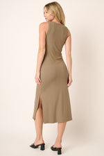 Taupe Ribbed Side Slit Tank Dress by PinkBlush at Everetts Place