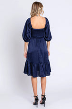 Navy Satin Smocked Ruffle Hem Dress PinkBlush 