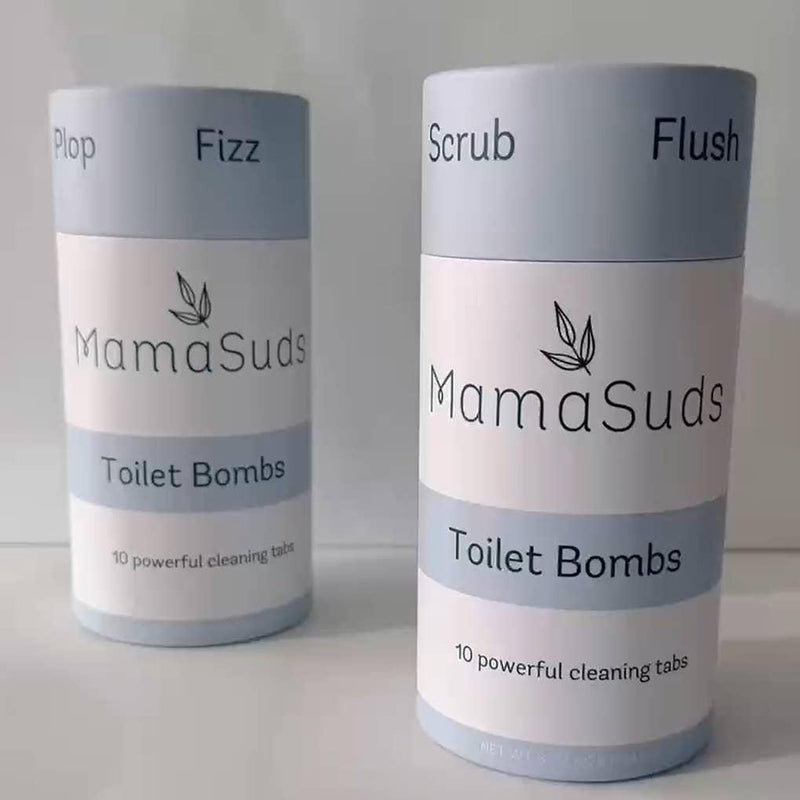 Non-toxic Toilet Bomb Cleaning Tabs in plastic-free packaging.