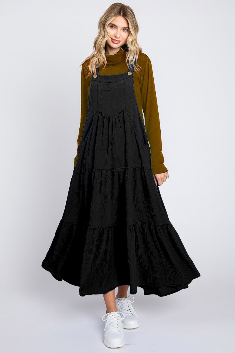 Black Button Sling Tiered Midi Dress by PinkBlush at Everetts Place