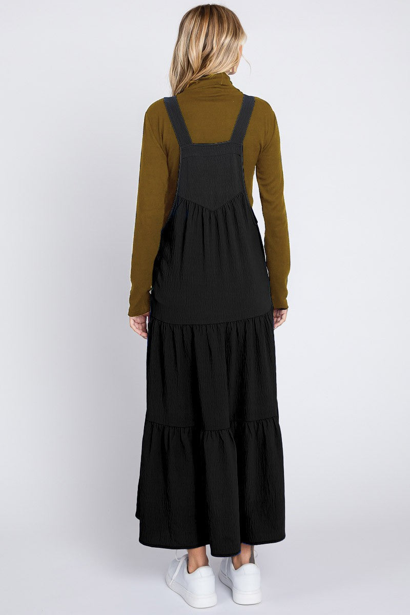 Black Button Sling Tiered Midi Dress by PinkBlush at Everetts Place