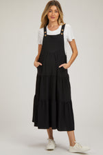 Black Button Sling Tiered Maternity Midi Dress by PinkBlush at Everetts Place