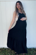Black Button Sling Tiered Maternity Midi Dress by PinkBlush at Everetts Place