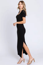 PinkBlush Chic Black Ribbed Dress with Side Slit for Modern Women - Apparel & Accessories > Clothing > Dresses