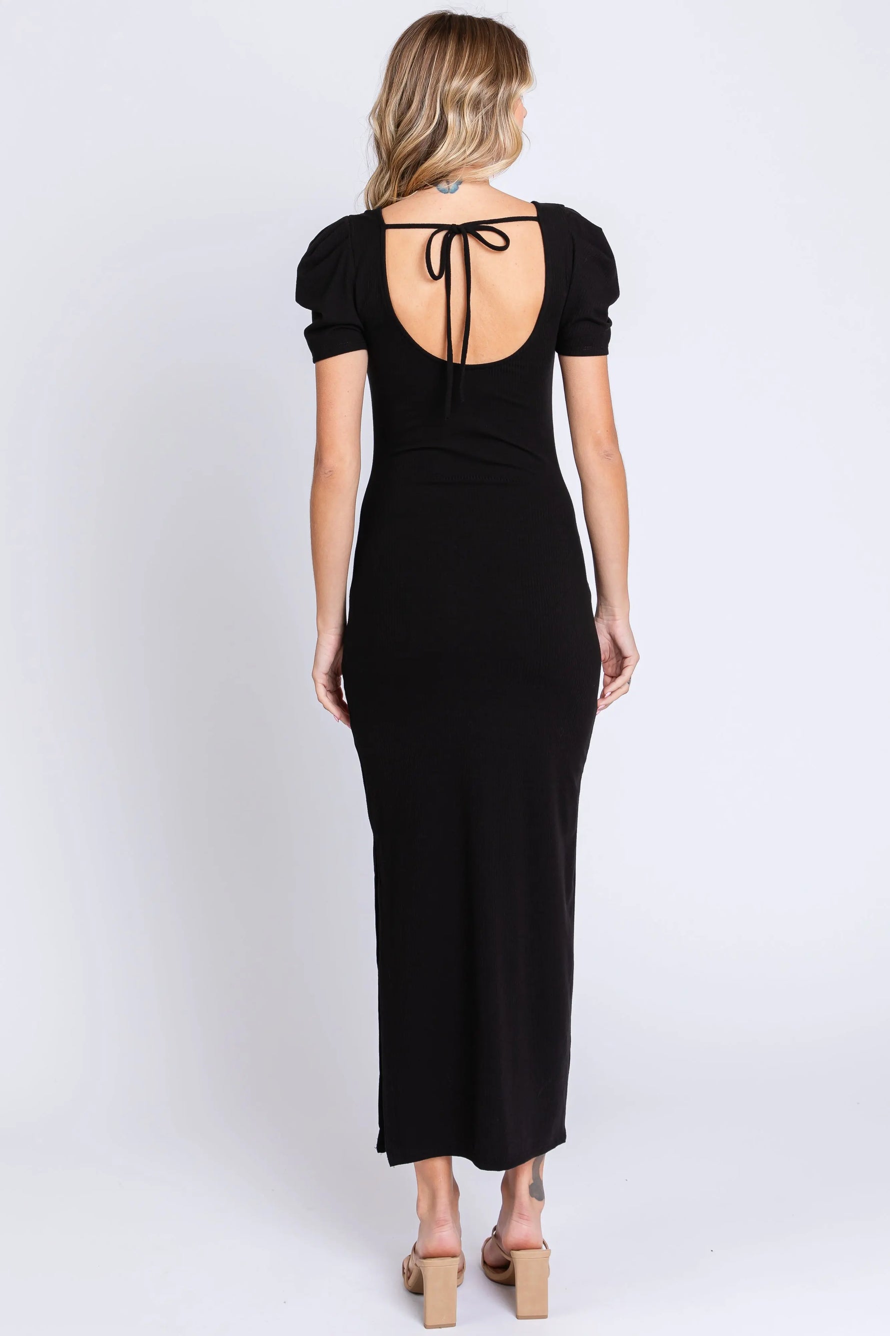 PinkBlush Chic Black Ribbed Dress with Side Slit for Modern Women - Apparel & Accessories > Clothing > Dresses