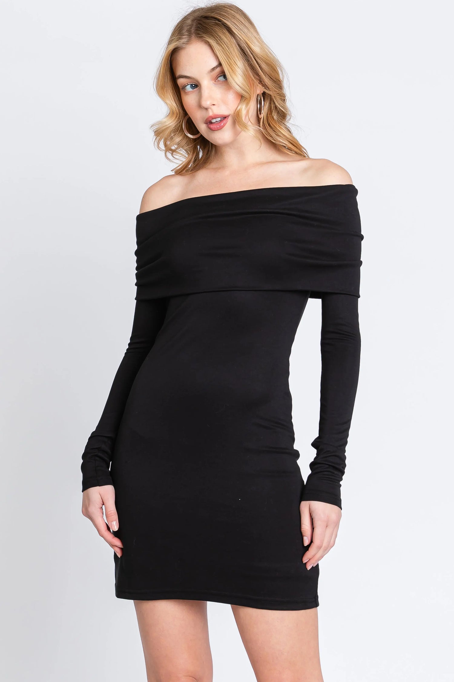 PinkBlush Chic Black Off Shoulder Long Sleeve Dress for Effortless Evening Style - Apparel & Accessories > Clothing > Dresses