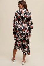 PinkBlush Elegant Satin Wrap Midi Dress with Floral Print for Stylish Women - Apparel & Accessories > Clothing > Dresses